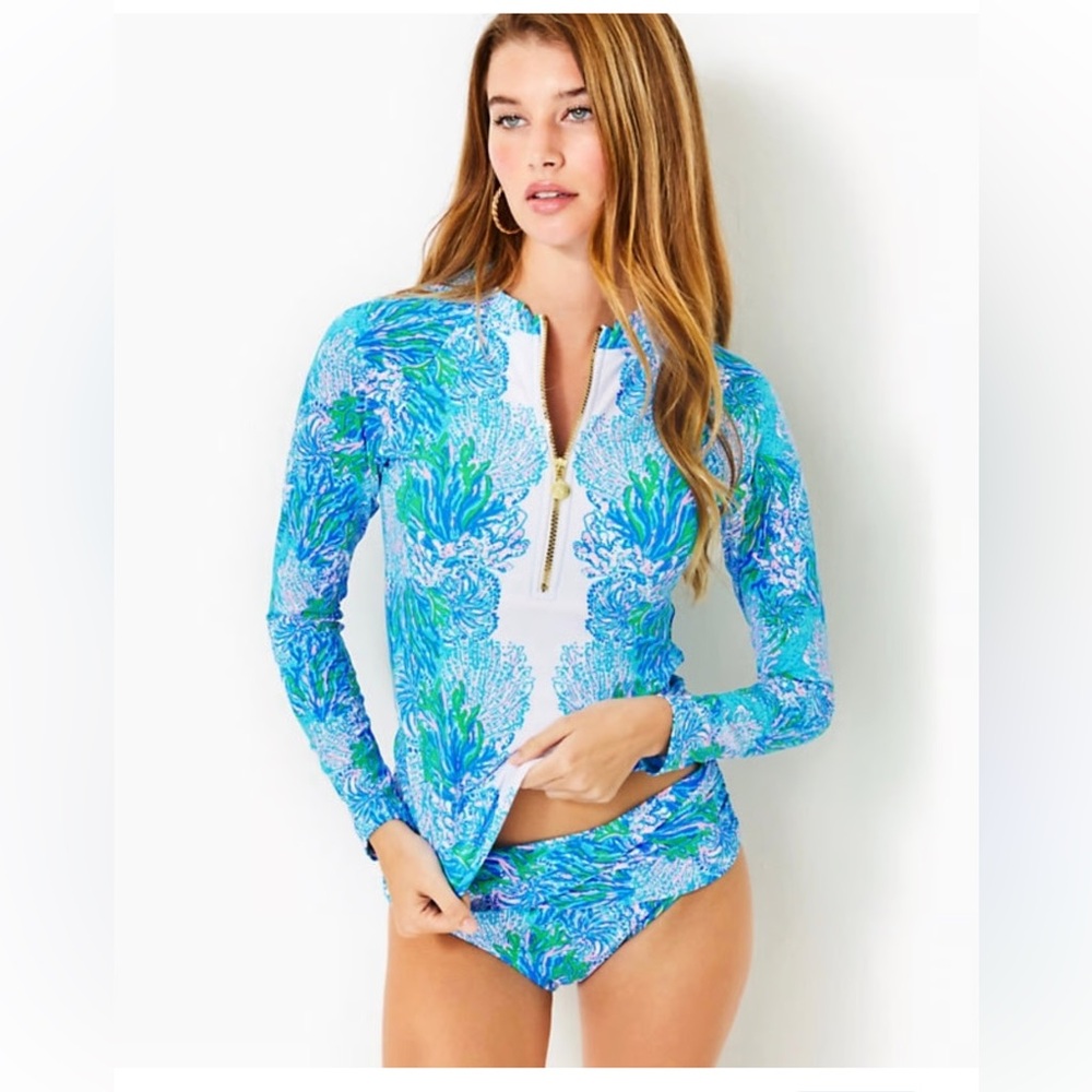 Lilly Pulitzer Nayte Rashguard & Sarong Hipster Bikini Set.Size 14/16
